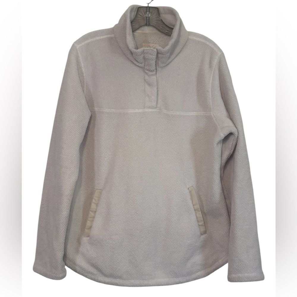 Thread & Supply Quarter Snap Front Pop Over Fleece Sweater Beige/Rice LARGE